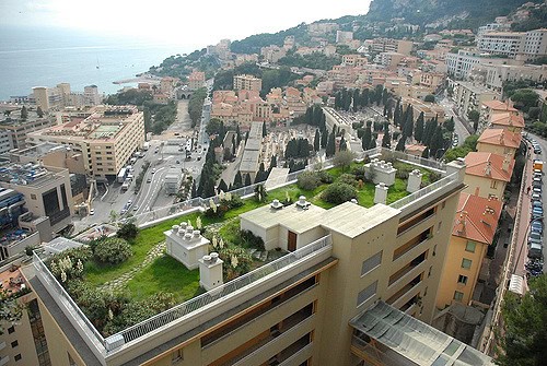 rooftop garden building near ocean bay