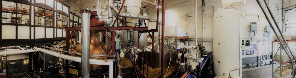 Panoramic view of Lakefront Brewery's brewing room in Milwaukee, Wisconsin