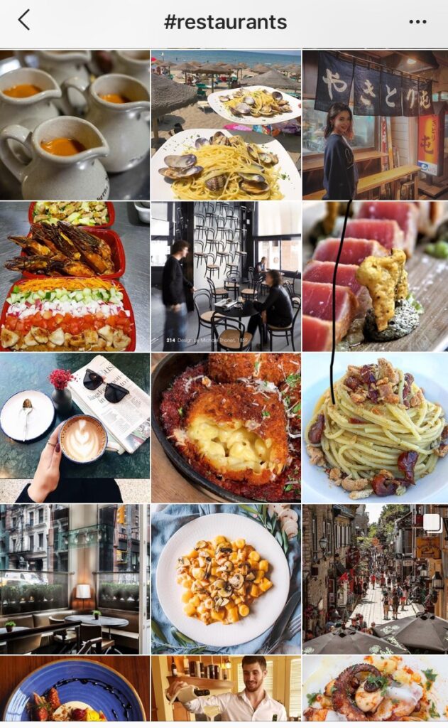 An Instagram grid of food and restaurants. Social media for restaurants is a powerful advertising tool